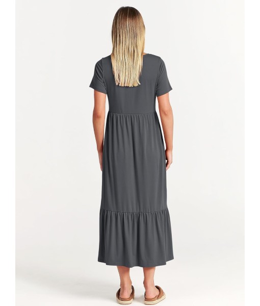 ANRABESS Womens 2025 Summer Casual Maxi Dress A line Tiered Flowy Short Sleeve Crewneck T Shirt Beach Travel Long Dresses