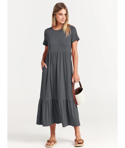 ANRABESS Womens 2025 Summer Casual Maxi Dress A line Tiered Flowy Short Sleeve Crewneck T Shirt Beach Travel Long Dresses