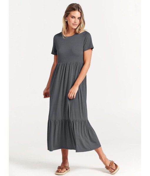 ANRABESS Womens 2025 Summer Casual Maxi Dress A line Tiered Flowy Short Sleeve Crewneck T Shirt Beach Travel Long Dresses