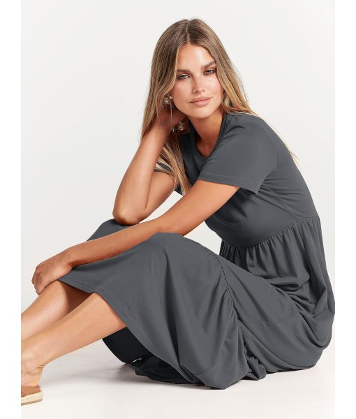 ANRABESS Womens 2025 Summer Casual Maxi Dress A line Tiered Flowy Short Sleeve Crewneck T Shirt Beach Travel Long Dresses