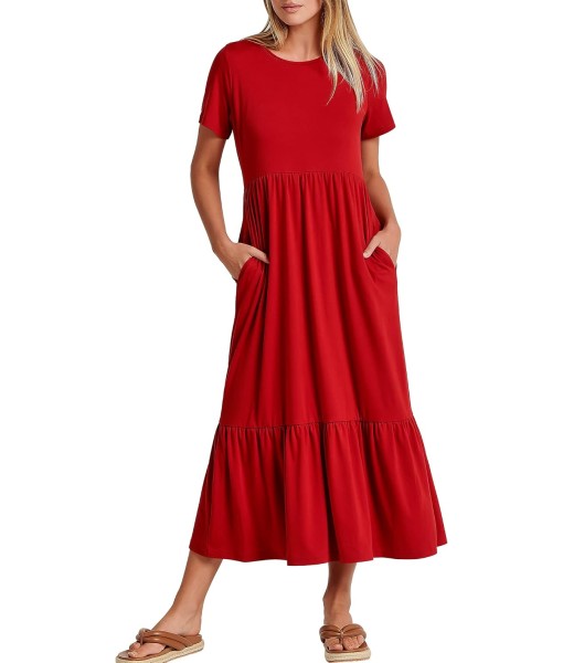 ANRABESS Womens 2025 Summer Casual Maxi Dress A line Tiered Flowy Short Sleeve Crewneck T Shirt Beach Travel Long Dresses