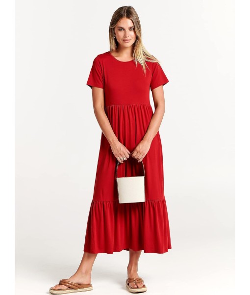 ANRABESS Womens 2025 Summer Casual Maxi Dress A line Tiered Flowy Short Sleeve Crewneck T Shirt Beach Travel Long Dresses