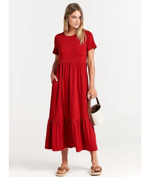 ANRABESS Womens 2025 Summer Casual Maxi Dress A line Tiered Flowy Short Sleeve Crewneck T Shirt Beach Travel Long Dresses