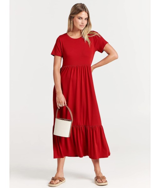 ANRABESS Womens 2025 Summer Casual Maxi Dress A line Tiered Flowy Short Sleeve Crewneck T Shirt Beach Travel Long Dresses