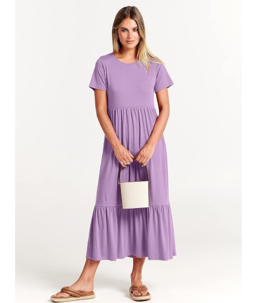 ANRABESS Womens 2025 Summer Casual Maxi Dress A line Tiered Flowy Short Sleeve Crewneck T Shirt Beach Travel Long Dresses