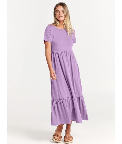 ANRABESS Womens 2025 Summer Casual Maxi Dress A line Tiered Flowy Short Sleeve Crewneck T Shirt Beach Travel Long Dresses