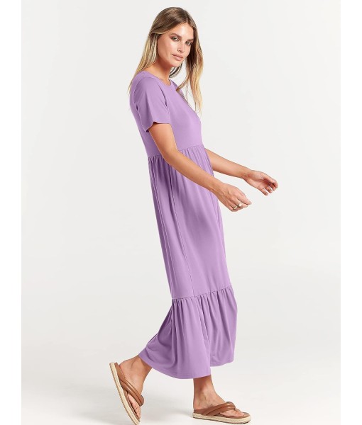 ANRABESS Womens 2025 Summer Casual Maxi Dress A line Tiered Flowy Short Sleeve Crewneck T Shirt Beach Travel Long Dresses