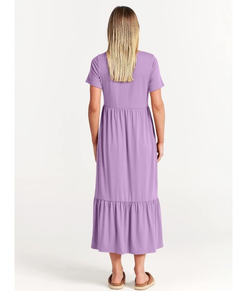 ANRABESS Womens 2025 Summer Casual Maxi Dress A line Tiered Flowy Short Sleeve Crewneck T Shirt Beach Travel Long Dresses