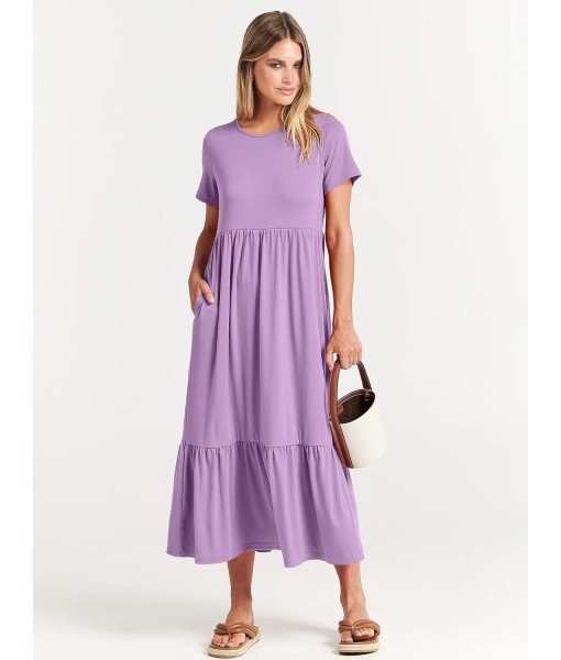 ANRABESS Womens 2025 Summer Casual Maxi Dress A line Tiered Flowy Short Sleeve Crewneck T Shirt Beach Travel Long Dresses