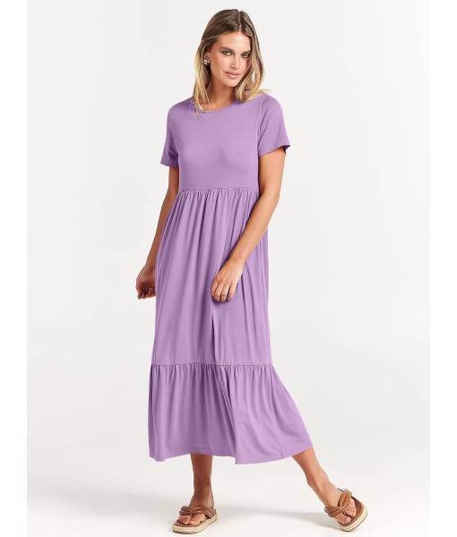 ANRABESS Womens 2025 Summer Casual Maxi Dress A line Tiered Flowy Short Sleeve Crewneck T Shirt Beach Travel Long Dresses