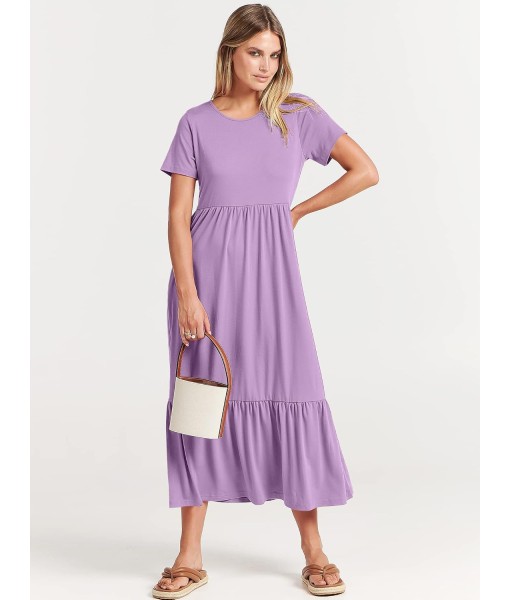 ANRABESS Womens 2025 Summer Casual Maxi Dress A line Tiered Flowy Short Sleeve Crewneck T Shirt Beach Travel Long Dresses