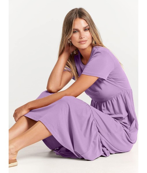 ANRABESS Womens 2025 Summer Casual Maxi Dress A line Tiered Flowy Short Sleeve Crewneck T Shirt Beach Travel Long Dresses