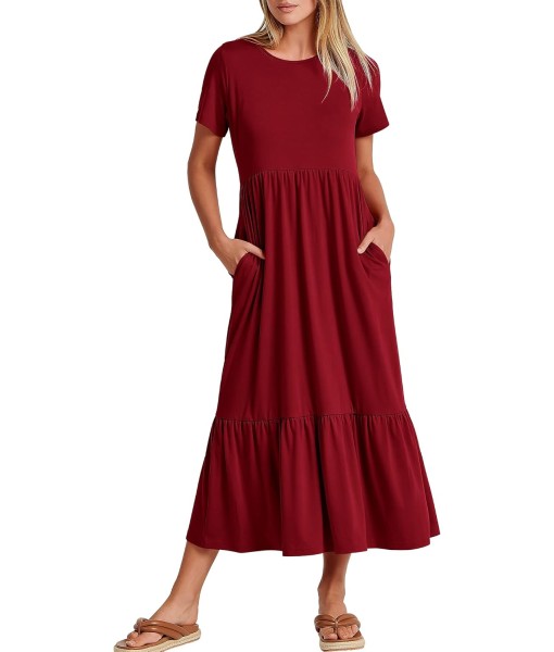 ANRABESS Womens 2025 Summer Casual Maxi Dress A line Tiered Flowy Short Sleeve Crewneck T Shirt Beach Travel Long Dresses