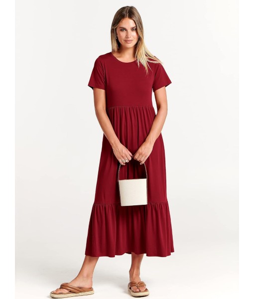 ANRABESS Womens 2025 Summer Casual Maxi Dress A line Tiered Flowy Short Sleeve Crewneck T Shirt Beach Travel Long Dresses