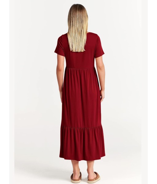 ANRABESS Womens 2025 Summer Casual Maxi Dress A line Tiered Flowy Short Sleeve Crewneck T Shirt Beach Travel Long Dresses
