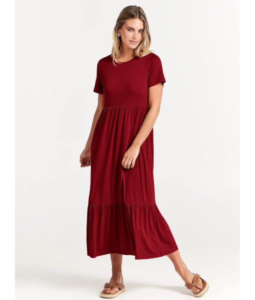 ANRABESS Womens 2025 Summer Casual Maxi Dress A line Tiered Flowy Short Sleeve Crewneck T Shirt Beach Travel Long Dresses