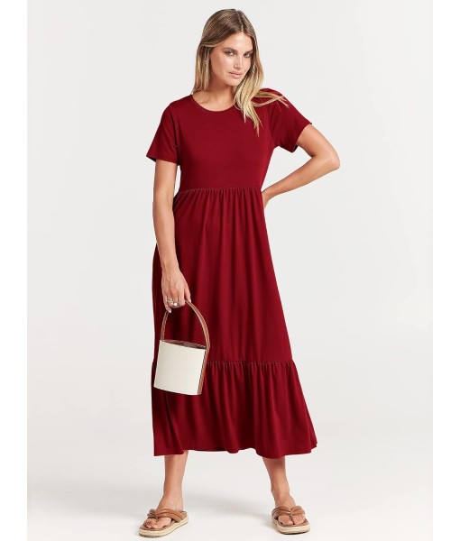 ANRABESS Womens 2025 Summer Casual Maxi Dress A line Tiered Flowy Short Sleeve Crewneck T Shirt Beach Travel Long Dresses