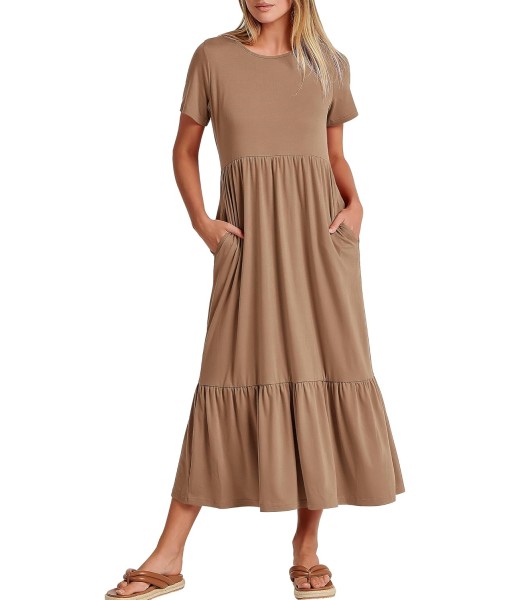 ANRABESS Womens 2025 Summer Casual Maxi Dress A line Tiered Flowy Short Sleeve Crewneck T Shirt Beach Travel Long Dresses