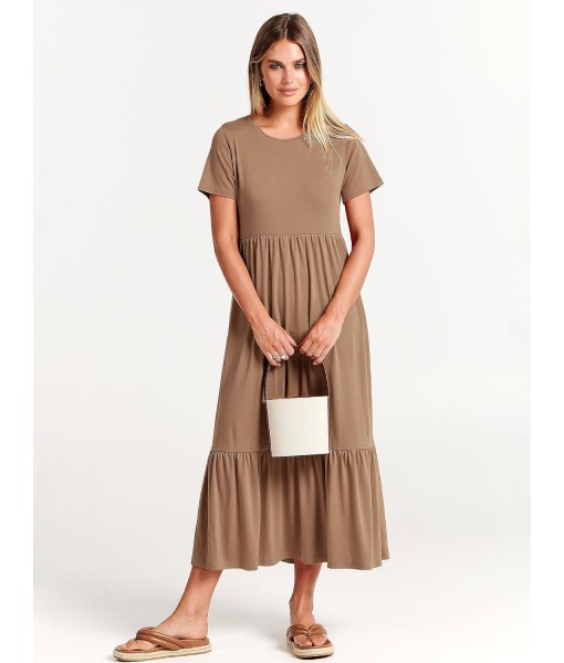 ANRABESS Womens 2025 Summer Casual Maxi Dress A line Tiered Flowy Short Sleeve Crewneck T Shirt Beach Travel Long Dresses
