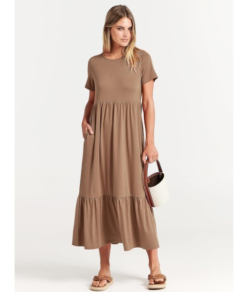 ANRABESS Womens 2025 Summer Casual Maxi Dress A line Tiered Flowy Short Sleeve Crewneck T Shirt Beach Travel Long Dresses