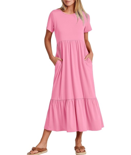 ANRABESS Womens 2025 Summer Casual Maxi Dress A line Tiered Flowy Short Sleeve Crewneck T Shirt Beach Travel Long Dresses