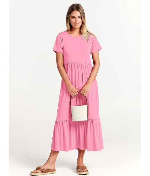 ANRABESS Womens 2025 Summer Casual Maxi Dress A line Tiered Flowy Short Sleeve Crewneck T Shirt Beach Travel Long Dresses