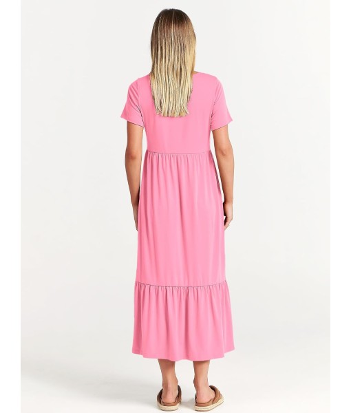 ANRABESS Womens 2025 Summer Casual Maxi Dress A line Tiered Flowy Short Sleeve Crewneck T Shirt Beach Travel Long Dresses
