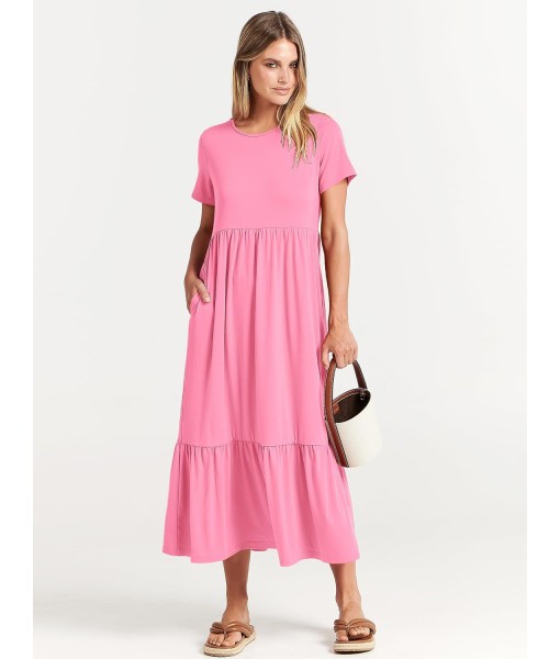 ANRABESS Womens 2025 Summer Casual Maxi Dress A line Tiered Flowy Short Sleeve Crewneck T Shirt Beach Travel Long Dresses