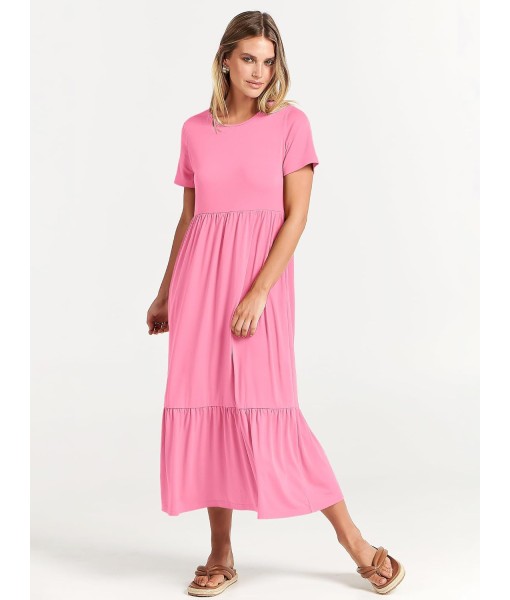 ANRABESS Womens 2025 Summer Casual Maxi Dress A line Tiered Flowy Short Sleeve Crewneck T Shirt Beach Travel Long Dresses