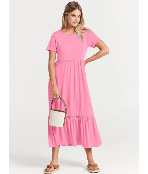 ANRABESS Womens 2025 Summer Casual Maxi Dress A line Tiered Flowy Short Sleeve Crewneck T Shirt Beach Travel Long Dresses