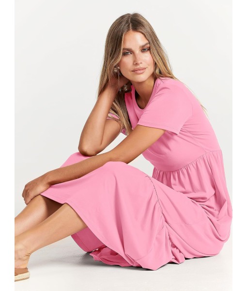 ANRABESS Womens 2025 Summer Casual Maxi Dress A line Tiered Flowy Short Sleeve Crewneck T Shirt Beach Travel Long Dresses