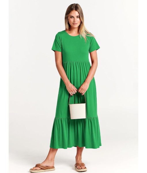 ANRABESS Womens 2025 Summer Casual Maxi Dress A line Tiered Flowy Short Sleeve Crewneck T Shirt Beach Travel Long Dresses