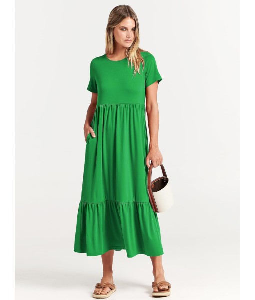 ANRABESS Womens 2025 Summer Casual Maxi Dress A line Tiered Flowy Short Sleeve Crewneck T Shirt Beach Travel Long Dresses