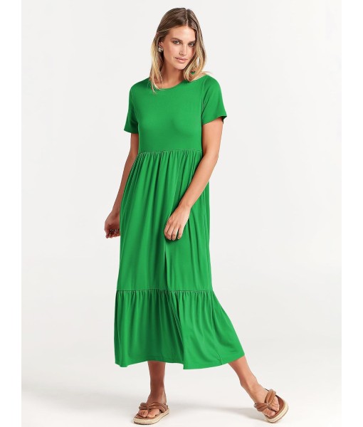 ANRABESS Womens 2025 Summer Casual Maxi Dress A line Tiered Flowy Short Sleeve Crewneck T Shirt Beach Travel Long Dresses