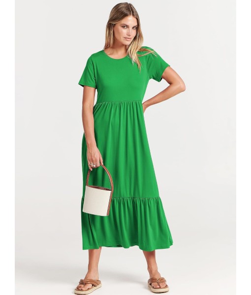 ANRABESS Womens 2025 Summer Casual Maxi Dress A line Tiered Flowy Short Sleeve Crewneck T Shirt Beach Travel Long Dresses