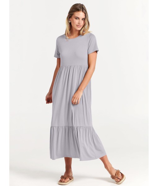 ANRABESS Womens 2025 Summer Casual Maxi Dress A line Tiered Flowy Short Sleeve Crewneck T Shirt Beach Travel Long Dresses