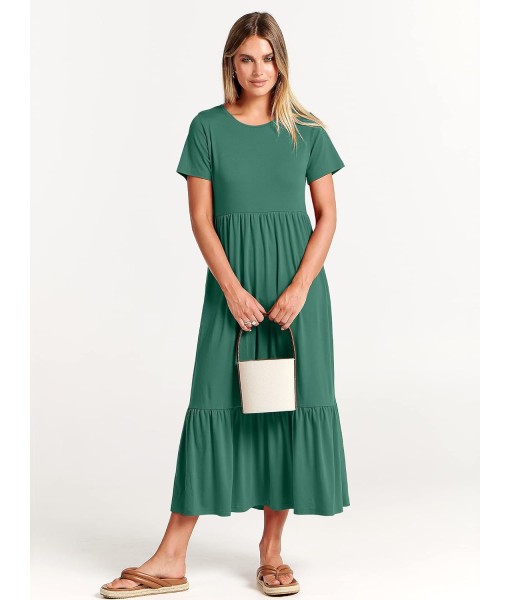 ANRABESS Womens 2025 Summer Casual Maxi Dress A line Tiered Flowy Short Sleeve Crewneck T Shirt Beach Travel Long Dresses