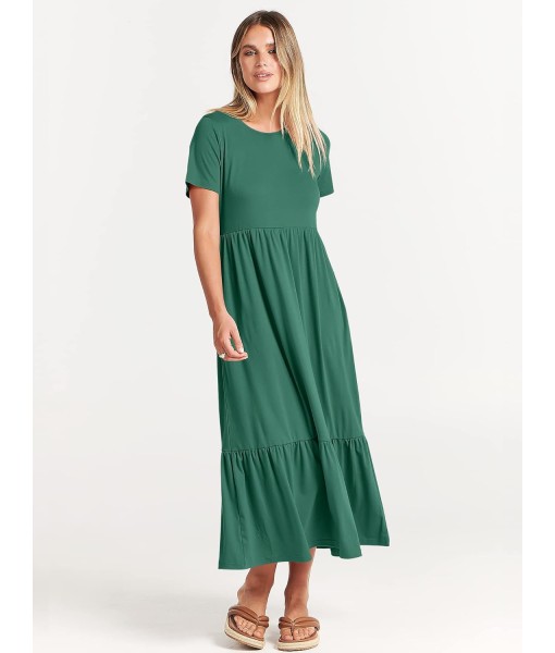 ANRABESS Womens 2025 Summer Casual Maxi Dress A line Tiered Flowy Short Sleeve Crewneck T Shirt Beach Travel Long Dresses