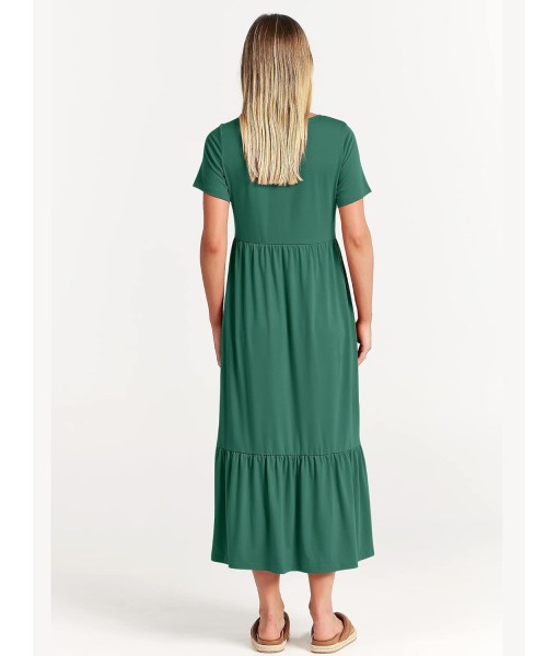 ANRABESS Womens 2025 Summer Casual Maxi Dress A line Tiered Flowy Short Sleeve Crewneck T Shirt Beach Travel Long Dresses