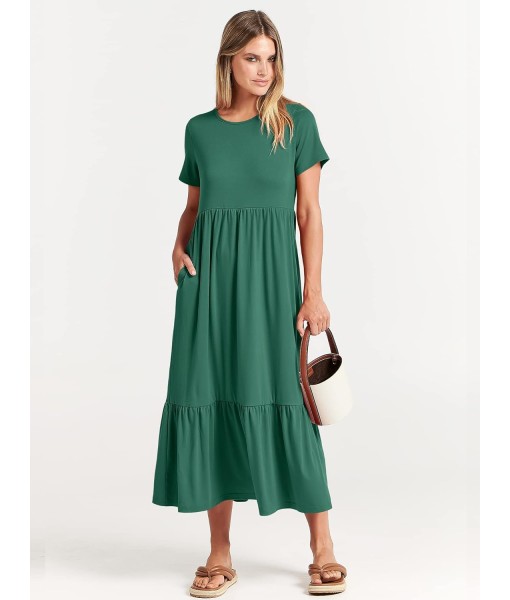 ANRABESS Womens 2025 Summer Casual Maxi Dress A line Tiered Flowy Short Sleeve Crewneck T Shirt Beach Travel Long Dresses