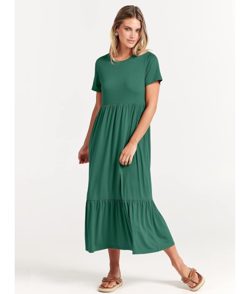 ANRABESS Womens 2025 Summer Casual Maxi Dress A line Tiered Flowy Short Sleeve Crewneck T Shirt Beach Travel Long Dresses