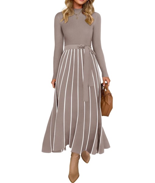 ZESICA Womens 2025 Fall Turtleneck Long Sleeve Sweater Dress Tie Waist Casual Loose Ribbed Knit A Line Midi Dresses