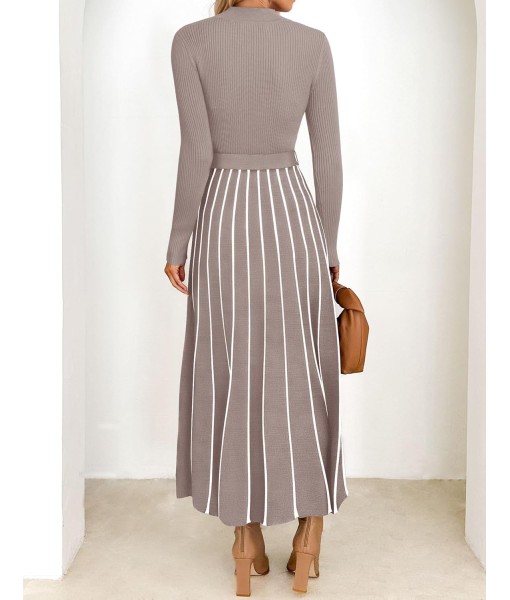 ZESICA Womens 2025 Fall Turtleneck Long Sleeve Sweater Dress Tie Waist Casual Loose Ribbed Knit A Line Midi Dresses