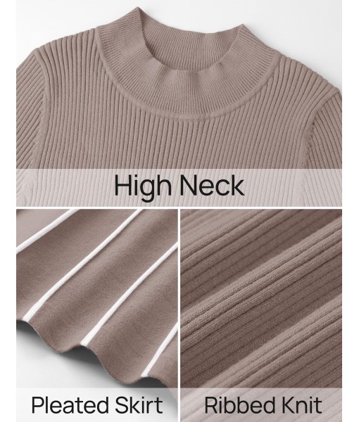 ZESICA Womens 2025 Fall Turtleneck Long Sleeve Sweater Dress Tie Waist Casual Loose Ribbed Knit A Line Midi Dresses