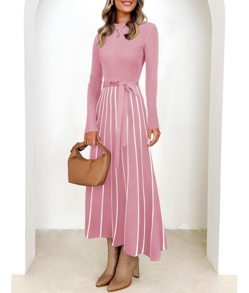 ZESICA Womens 2025 Fall Turtleneck Long Sleeve Sweater Dress Tie Waist Casual Loose Ribbed Knit A Line Midi Dresses