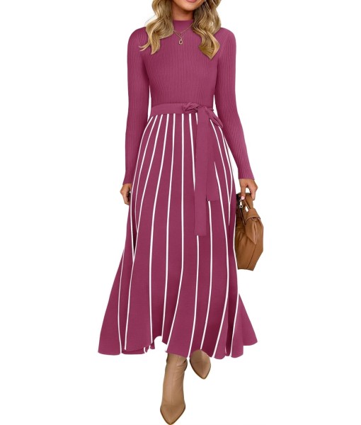 ZESICA Womens 2025 Fall Turtleneck Long Sleeve Sweater Dress Tie Waist Casual Loose Ribbed Knit A Line Midi Dresses