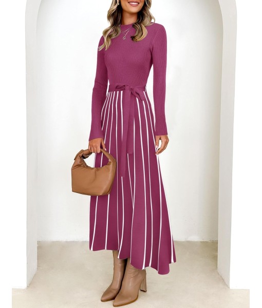 ZESICA Womens 2025 Fall Turtleneck Long Sleeve Sweater Dress Tie Waist Casual Loose Ribbed Knit A Line Midi Dresses