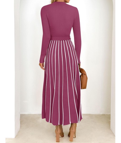 ZESICA Womens 2025 Fall Turtleneck Long Sleeve Sweater Dress Tie Waist Casual Loose Ribbed Knit A Line Midi Dresses
