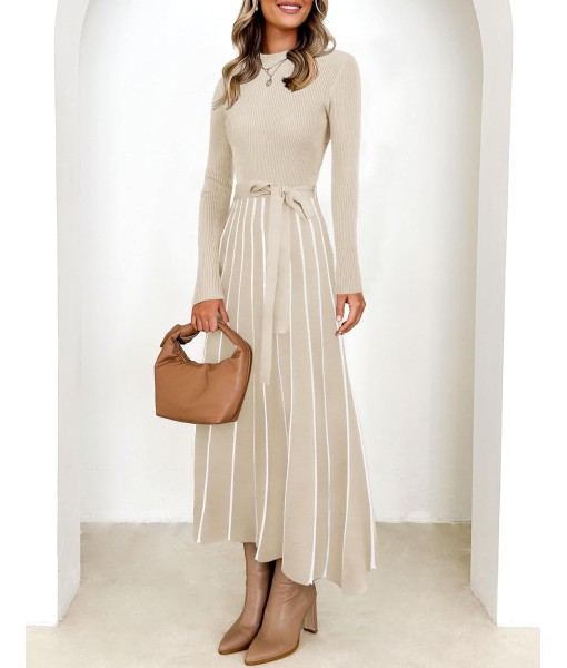 ZESICA Womens 2025 Fall Turtleneck Long Sleeve Sweater Dress Tie Waist Casual Loose Ribbed Knit A Line Midi Dresses