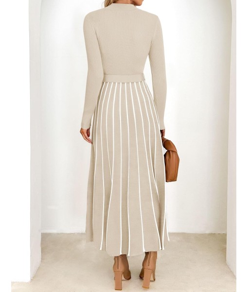 ZESICA Womens 2025 Fall Turtleneck Long Sleeve Sweater Dress Tie Waist Casual Loose Ribbed Knit A Line Midi Dresses